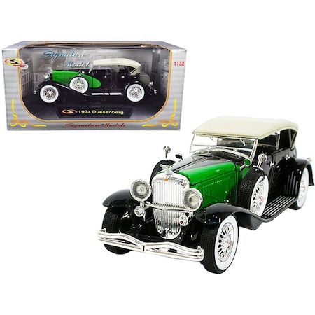 Signature Models 1934 Duesenberg 1 by 32 Diecast Model Car, Black & Green 32310bk
